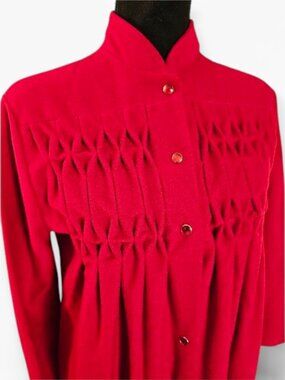 Vintage Kayser Red Maxi Robe Women’s Small Smocked Snap Front USA Made